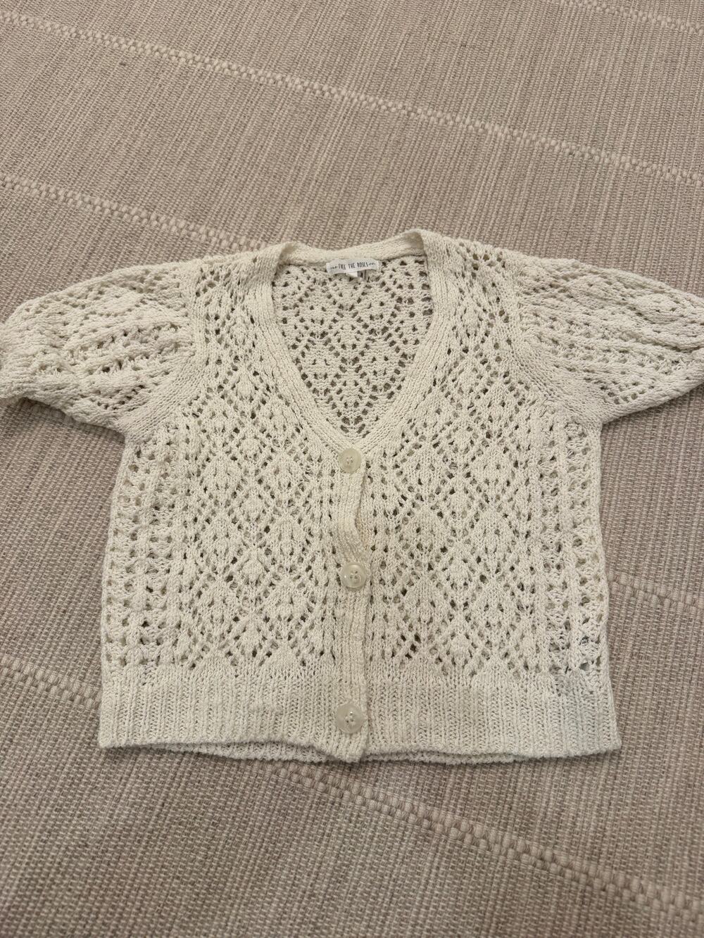 Anthropologie Free the Roses Ivory Crochet Crop Cardigan XS